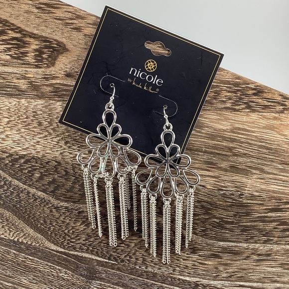Nicole By Nicole Miller Long Silver Tone Fringe Dangle Pierced Earrings - Picture 1 of 4